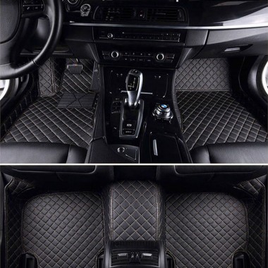 Black and Beige Stitching Luxury Leather Diamond Car Mats UK