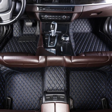 Black and Blue Stitching Luxury Leather Diamond Car Mats UK