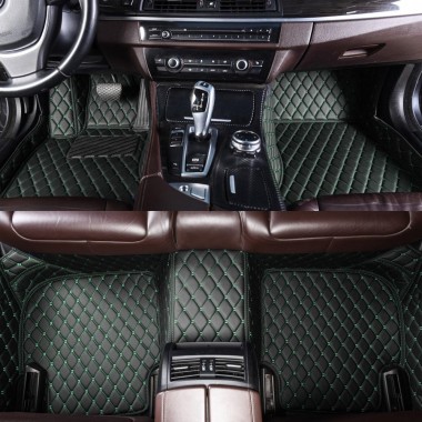 Black and Green Stitching Luxury Leather Diamond Car Mats UK