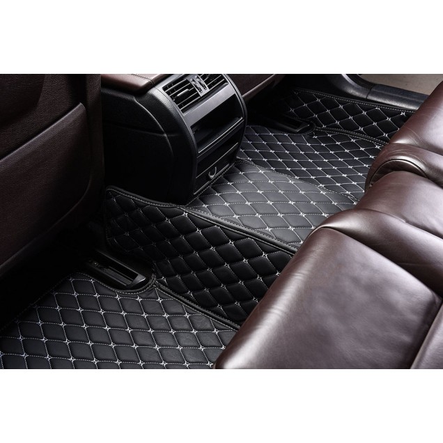 Black and White Stitching Luxury Leather Diamond Car Mats