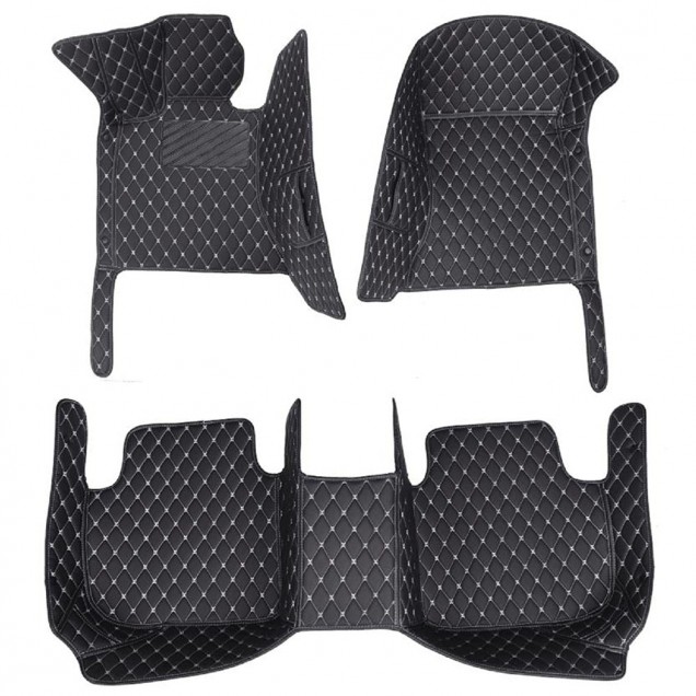 Black and White Stitching Luxury Leather Diamond Car Mats