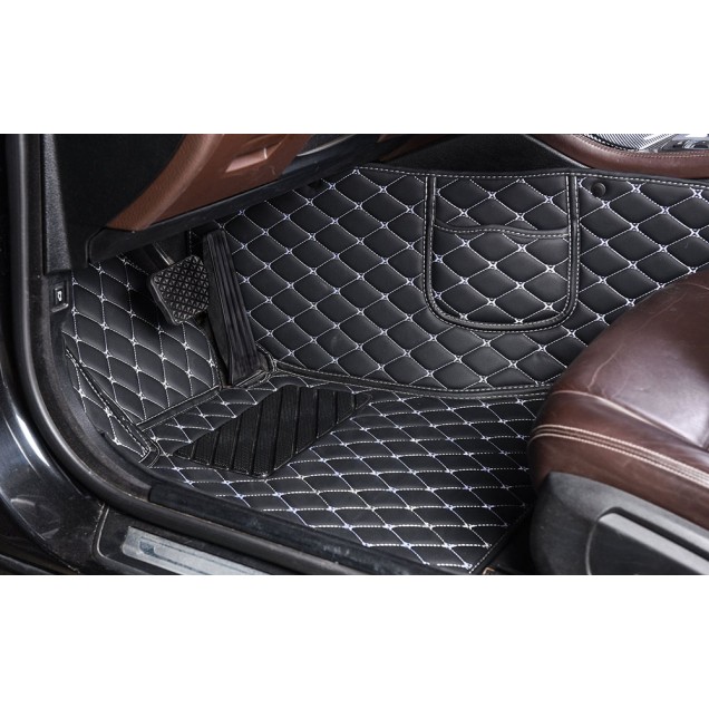 Black and White Stitching Luxury Leather Diamond Car Mats