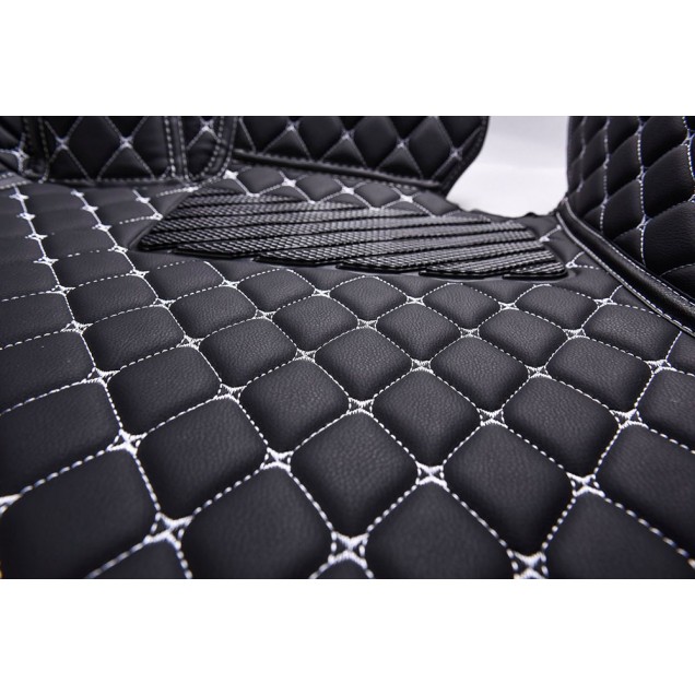 Black and White Stitching Luxury Leather Diamond Car Mats