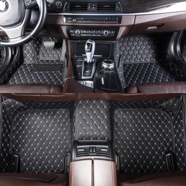 Black and White Stitching Luxury Leather Diamond Car Mats UK