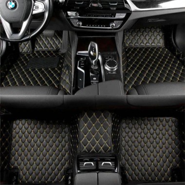 Black and Yellow Stitching Luxury Leather Diamond Car Mats UK