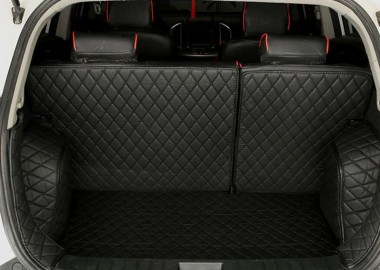 Black and Black Stitching Full Cover Luxury Leather Diamond Trunk Car Mats UK