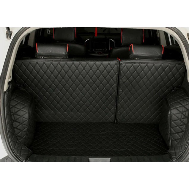 Black and Black Stitching Full Cover Luxury Leather Diamond Trunk Car Mats