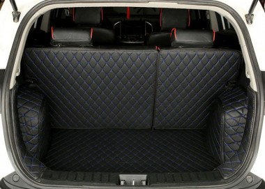 Black and Blue Stitching Full Cover Luxury Leather Diamond Trunk Car Mats UK