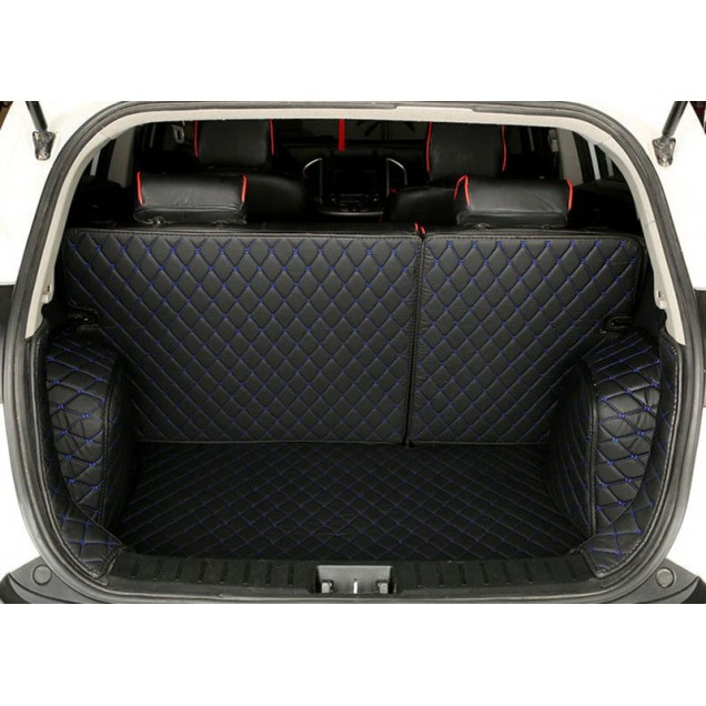 Black and Blue Stitching Full Cover Luxury Leather Diamond Trunk Car Mats