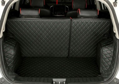 Black and Green Stitching Full Cover Luxury Leather Diamond Trunk Car Mats UK