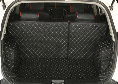 Black and White Stitching Full Cover Luxury Leather Diamond Trunk Car Mats UK