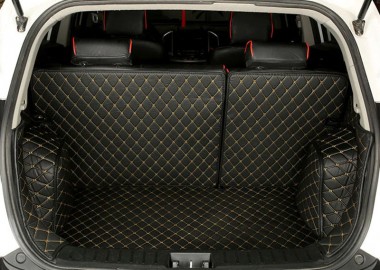 Black and Yellow Stitching Full Cover Luxury Leather Diamond Trunk Car Mats UK