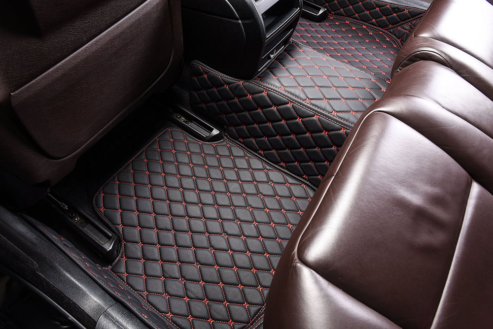 Black and Red Stitching Custom Diamond Car Mats