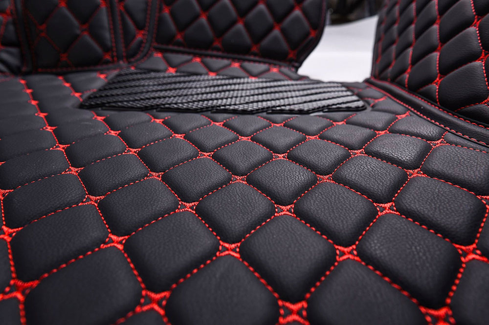 Black and Red Stitching Luxury Leather Diamond Car Floor Mats