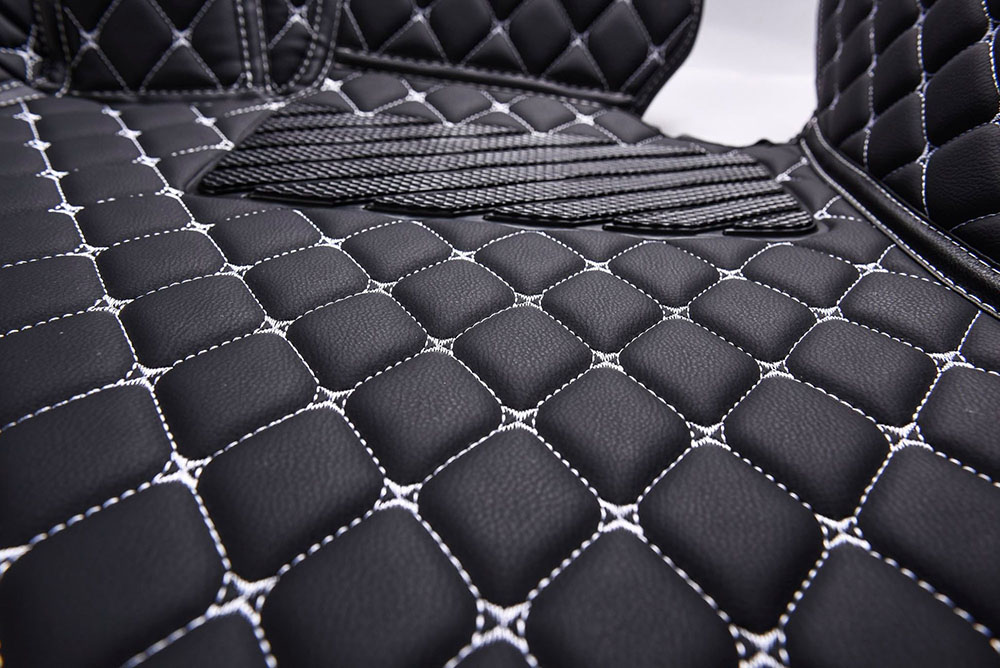 Black and White Stitching Luxury Leather Diamond Car Floor Mats