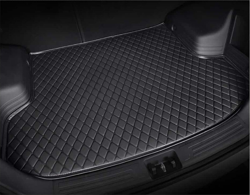 Black and Black Stitching Luxury Leather Diamond Trunk Base Mats