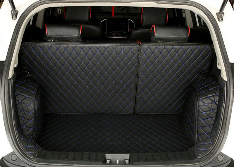 Black and Blue Stitching Full Cover Luxury Leather Diamond Trunk Car Mats