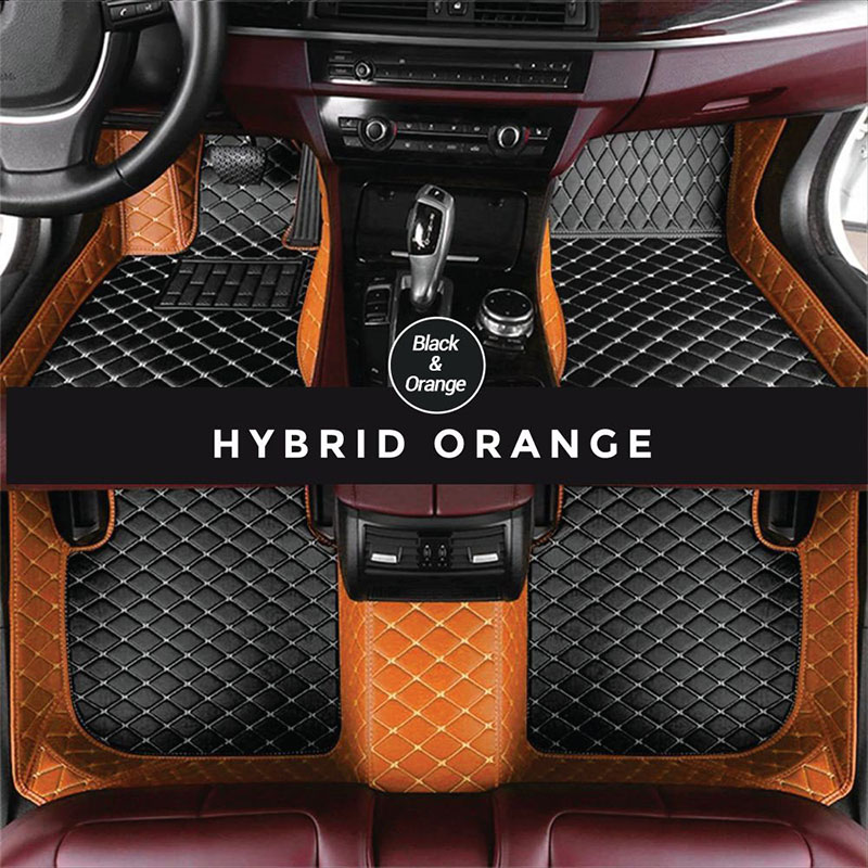 Black and Orange Hybrid Mode Premium Diamond Car Mats for Audi RS3